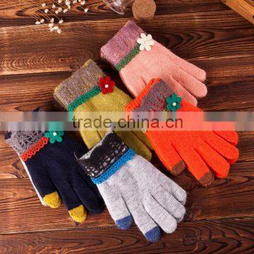 Warm gloves Winter new female fashion touch screen gloves jacquard pure color finger gloves knitting touch s, Full Finger gloves