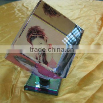 rotating multisurface acrylic/crystal cube photo frame/picture display cube block with spinning base