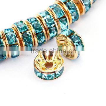 Gold Plated Aquamarine Color #202 Rhinestone Jewelry Rondelle Spacer Beads Variation Color and Size 4mm/6mm/8mm/10mm