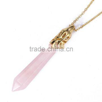 Beautiful 1pcs Rose Quartz Gold Jewelry Necklace Pendant