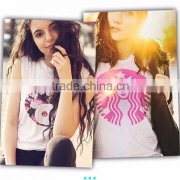 cartoon design ready stock work out style digital print modern fashion popular 100% cotton women tank top