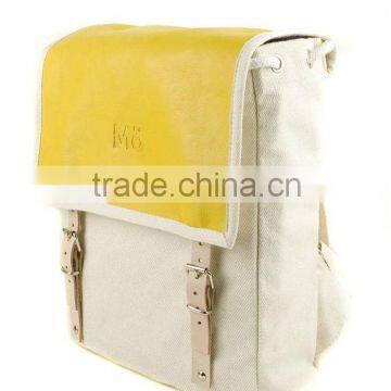 Yellow Leather with white canvas Backpack