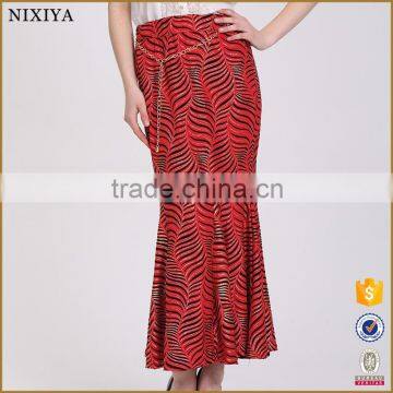 Women Fashion Casual Vintage Style High Waist Print Maxi Mermaid Skirt