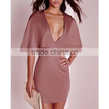 Fashion Sexy Women Cape Dress In One Piece Rose Pink photo-2