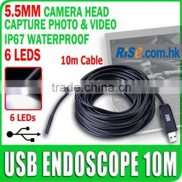 Mini USB Waterproof 5.5mm Inspection Camera with 10m Cable 6 LEDs Lights Endoscope