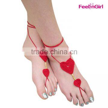 Red Heart Shap Yoga Barefoot Beach Walk Naked Sandals