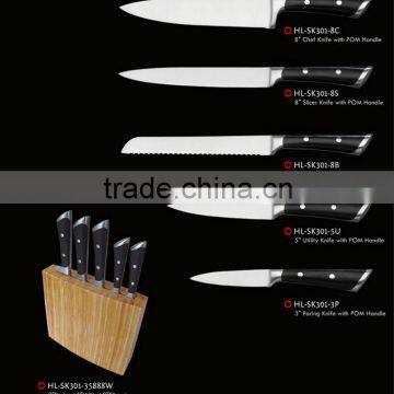 6PCS kitchen knife set with 8" Chef Knife and Bamboo Block