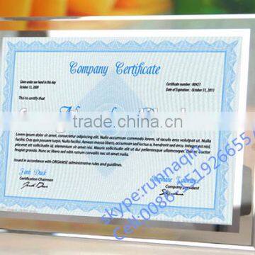 Glass crystal frameless glass certificate poster frame