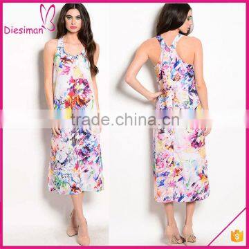 Women Scoop Neckline Sleeveless Woven Multicolor Floral Hawaiian Digital Print Dress