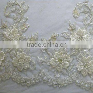 ivory cord ang flower applique lace trimming/wedding dress accessories embroidery