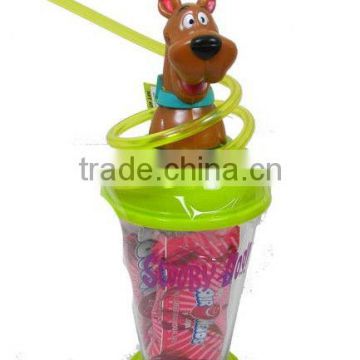 Lovely cartoon design plastic cup with straw