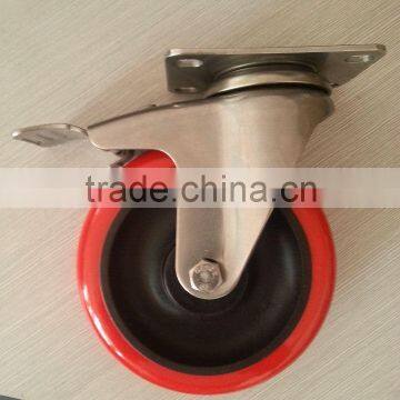 red PU caster wheel,double bal bearing PU caster, PU furniture caster