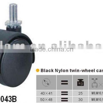 black nylon twin-wheel furniture castor with brake plain bearing