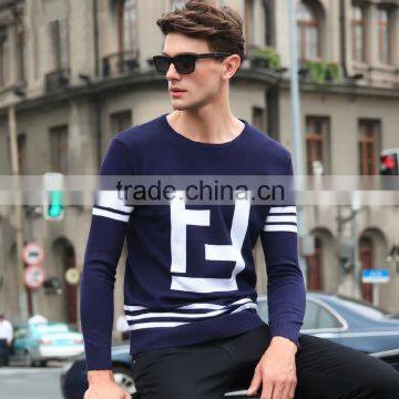 2015 mens autumn contrast color pullover round collar sweater