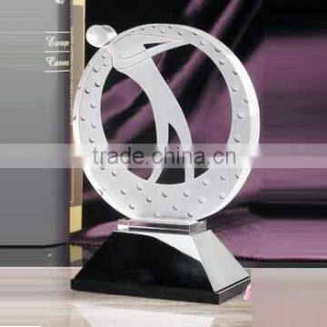 Cheap new design crystal glass round shape dancing trophy awards