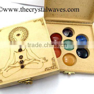 Wholesale Buddha engraved wooden box with chakra Disc set