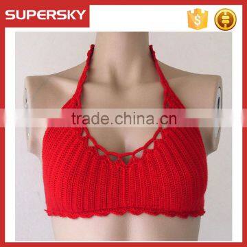 K-55 Crochet bikini top retro deep V brazilian bikini open back sexy bikini top women knti beach bustier