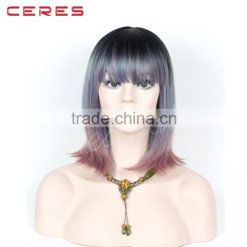 three tones ombre color wig fashional synthetic fiber lace front/machine made wig with factory price