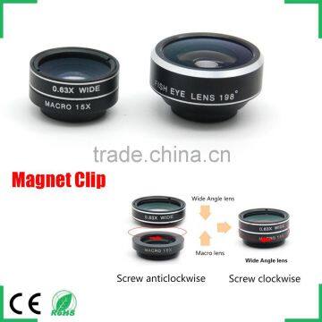 Mobile Phone Accessories Cell phone Lens 3 in 1 Clip-On Fish Eye Lens 198 degree Universal For i4 4s 5 6 6s 6s plus fisheye lens