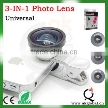 Universal Clip 3in1 Fisheye Wide Angle Macro Lens Photo Set for iPhone 4S 4G 5G 5S 5C