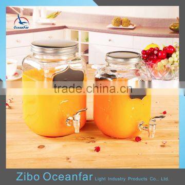 Eco-friendly Glass Wine Dispenser Clear Glass Beverage Dispenser Jar Square Juice Jars With Tap