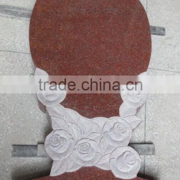 European style imperial red granite tombstone with rose engraving