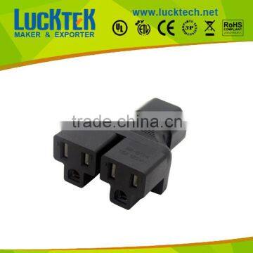 IEC320 power adapter, C14 to 2 x Nema 5-15R Y splitter power adapter