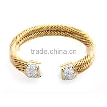 Double layer stainless steel crystal shiny gold bangle bracelets 18 carat gold modern bangles and bracelets for women LB8142-1