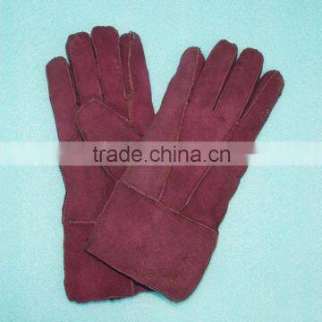 Machine made leather fur gloves women/men double face gloves KZ140039