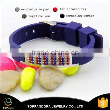 hot sale fashion scalar silicone energy magnetic bracelet with crystal