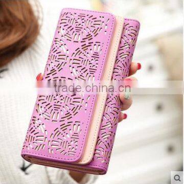 Fashion hollow out design paper women wallet with custom pattern , chinese paper cut design lady girl wallet with magnet closure