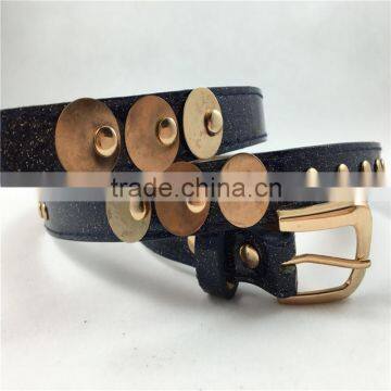 cheap price PU faux leather with gold metal element South America style belt for garment