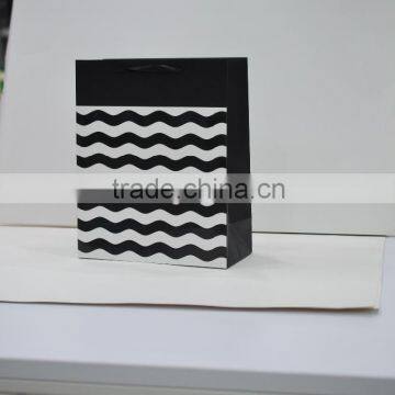 popular good looking new fancy black and white stripe paper gift bag with ribbon handle supplier and manufacture