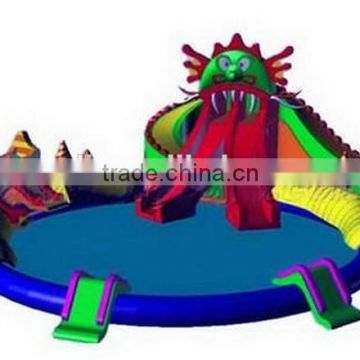 Durable large inflatable water slide with pool