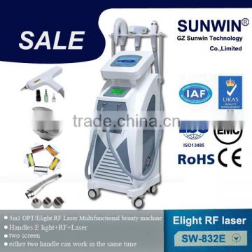 Two touch screen Multifunctional Elight ipl rf nd yag laser/elight laser tattoo removal machine 3 in 1beauty machine