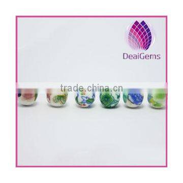 Bead porcelain 8mm round with flower, 2-2.5mm hole.