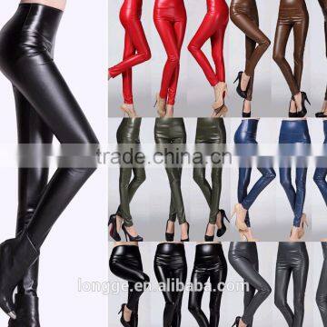 2016 Fashion Womens Sexy Skinny Faux Leather Stretchy Elastic High Waist Tight Pants