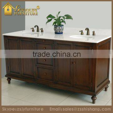 American Style Floor Standing Double Sinks Vanity Unit Bathroom with Marble Top
