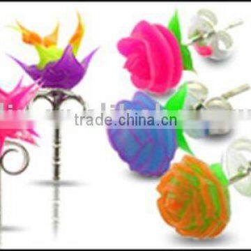 fashion silicone rose ear stud body piercing jewelry ear stud