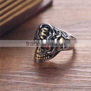 Gold Silver Engraved Vintage Gothic Surgical Stainless Steel Skull Ring for Man photo-4