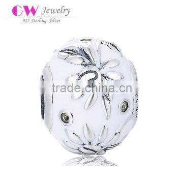 D193 popular white crystal beads,silver engraved chrysanthemum charms for women