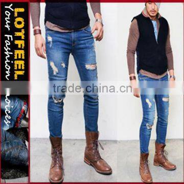 Artistic Skinny Cut Damage Mid Blue Jeans (LOTG002)