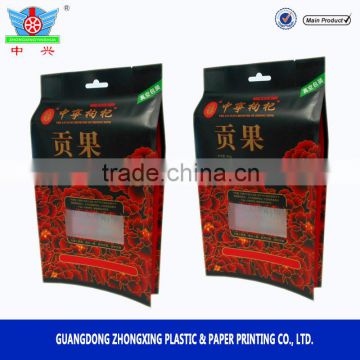 China manufacturer food grade dry medlar packaging bag, side gusset packaging with euro hole for medlar