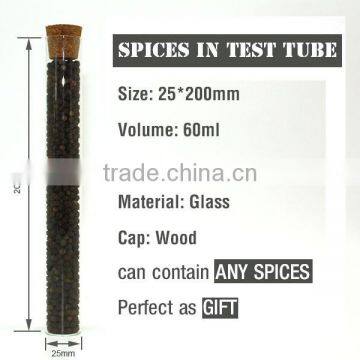 Premium Spice Rack With Wood Stand and Flat Bottom Test Tube