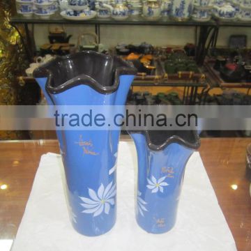 Blue flower tall ceramic vase