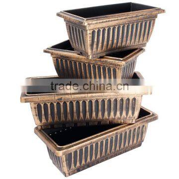 Set of 4 Bronze Effect Flower Trough Planters