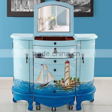 Mediterranean Style Dresser, Sailing Boat Handpainting Dressing Table and Chair, Wooden Multifunctional Dresser (BF01-X1155) photo-5