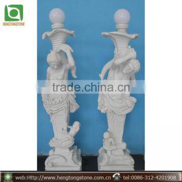 Carving Custom Ancient Roman Man Marble Figure Garden Lamp Statues