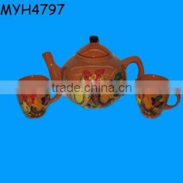 Hand made terracotta teapot with cup set