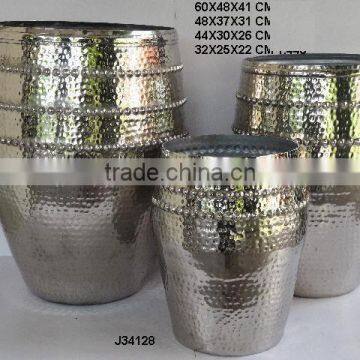 Nickel finished Hammered Vase three piece set with convex ball patterns in three rows